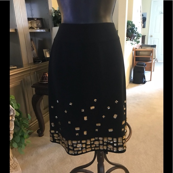 Nearly new black skirt with gold stones - Picture 1 of 5